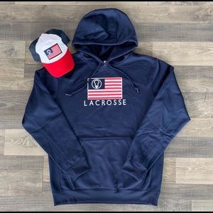 NEW OTC Lacrosse US Flag Tech Hood, Navy USA, United States Lacrosse hoody